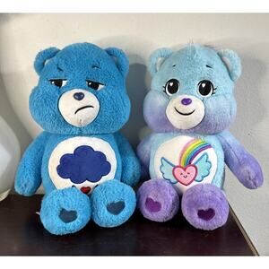Care Bears Lot Of 2 Plush 14" Bears Plush Dream Bear & Grumpy Blue Rain Cloud